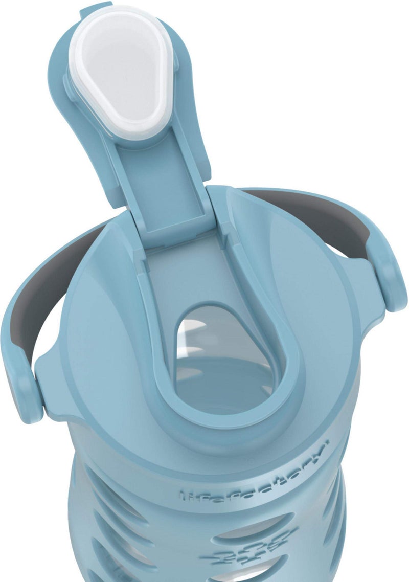 Lifefactory 12-Ounce Glass Water Bottle with Active Flip Cap and Protective Silicone Sleeve, Denim - Image 2